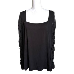 Eloquii Black Square Neck Long Sleeve Mesh Sleeve Blouse Size 22/24